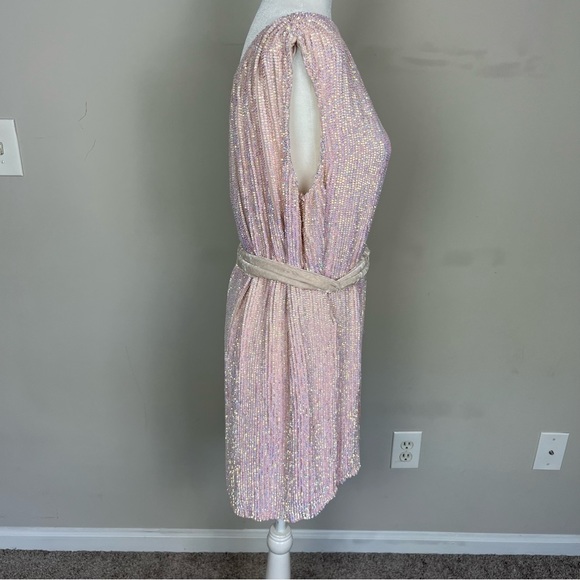 NWT RETROFETE ELLA ONE SHOULDER SEQUIN MINI DRESS IN TAFFY PINK SIZE LARGE - Picture 8 of 16